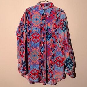 Wrangler Cowboy Cut Western Shirt Mens 18-35 Aztec Geometric Purple Orange USA